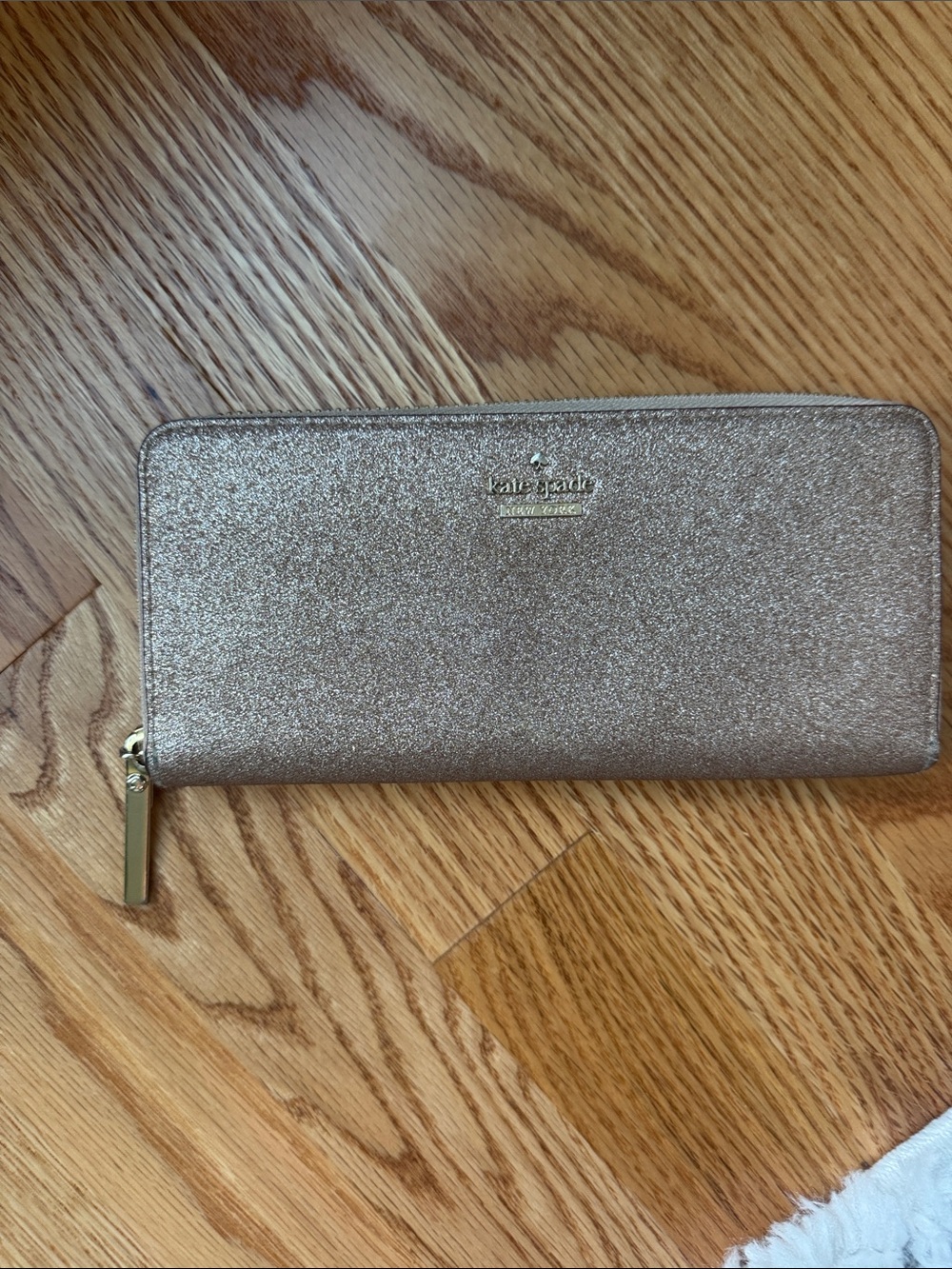 kate spade Rose Gold Glitter Zip Around Wallet